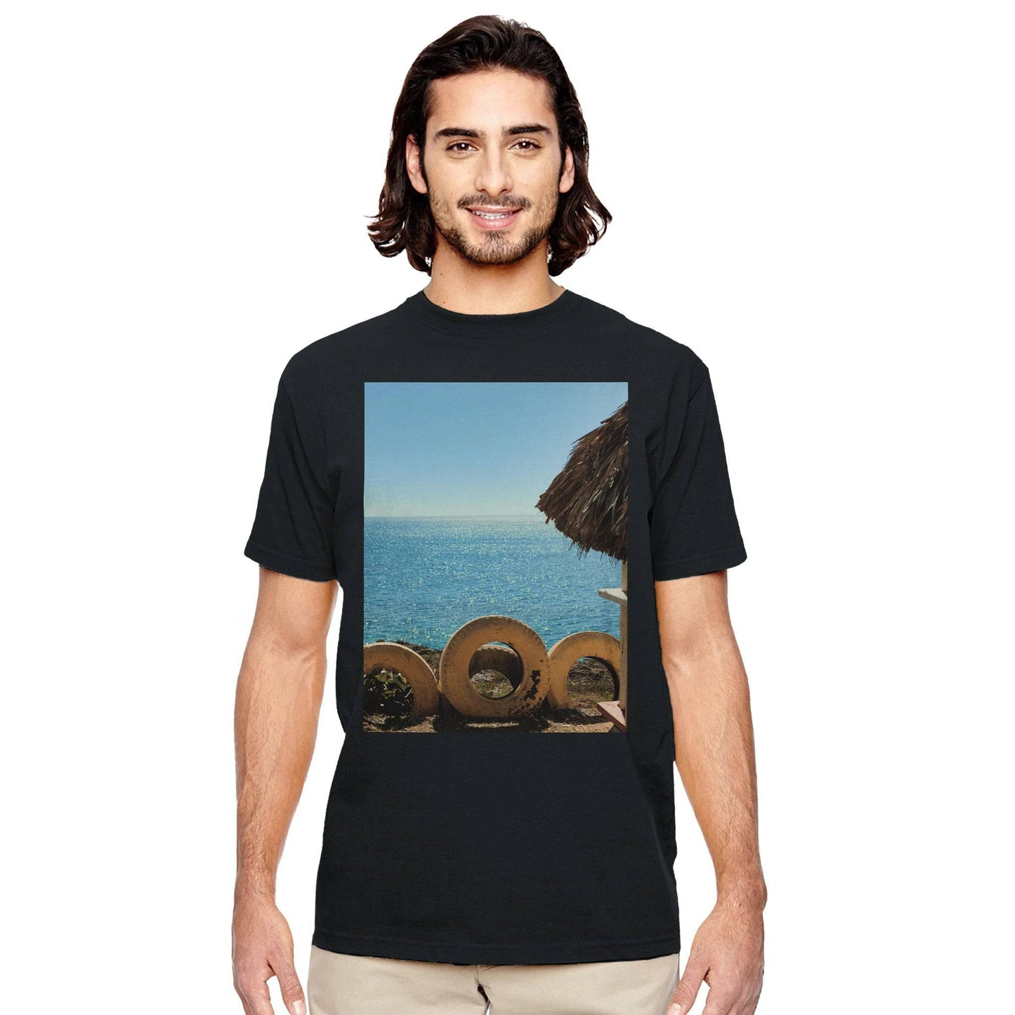 Beach and Tire Unisex Adult Crewneck T-Shirt Caribbean Tropical Eco Pixio.Co - Pixio.Co