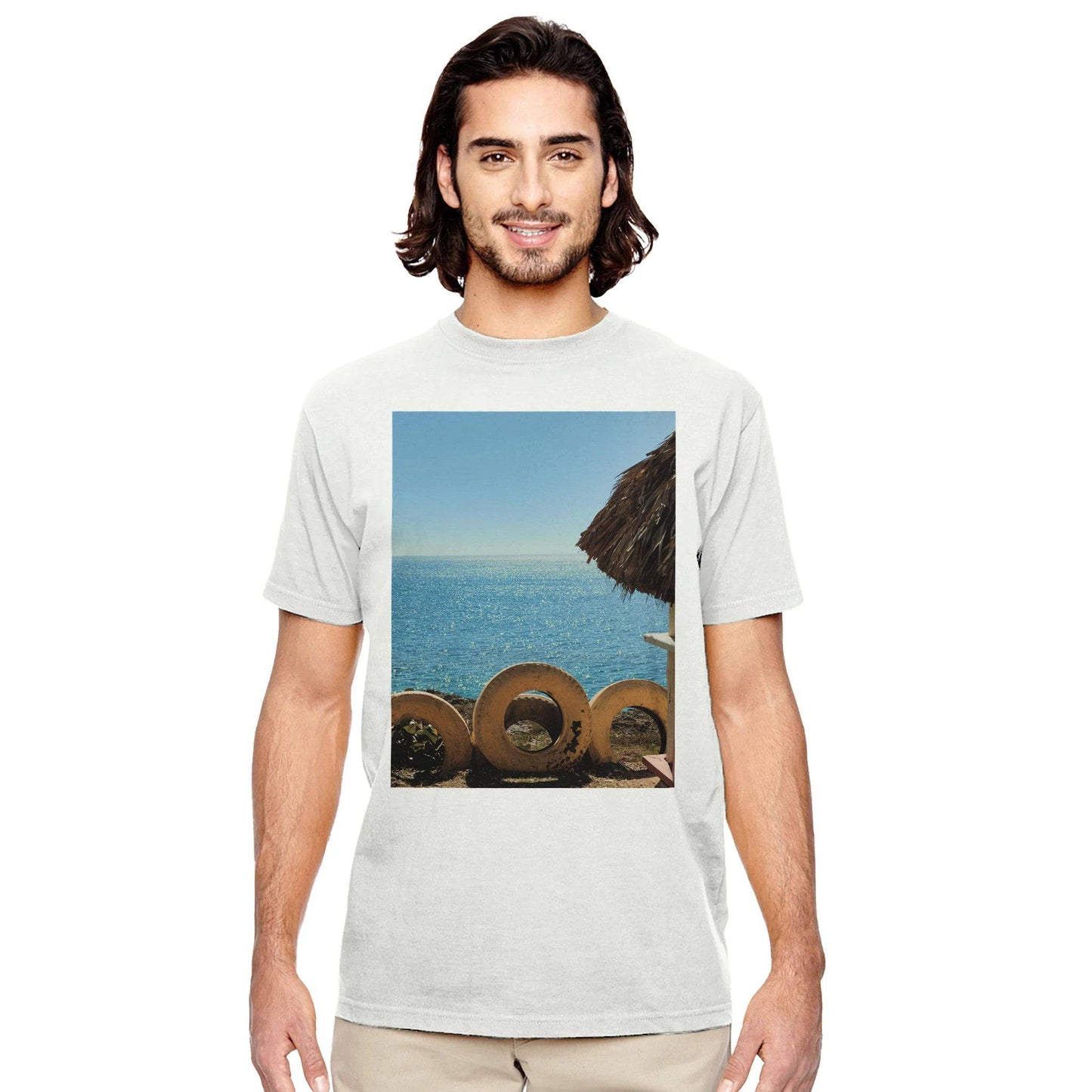 Beach and Tire Unisex Adult Crewneck T-Shirt Caribbean Tropical Eco Pixio.Co - Pixio.Co