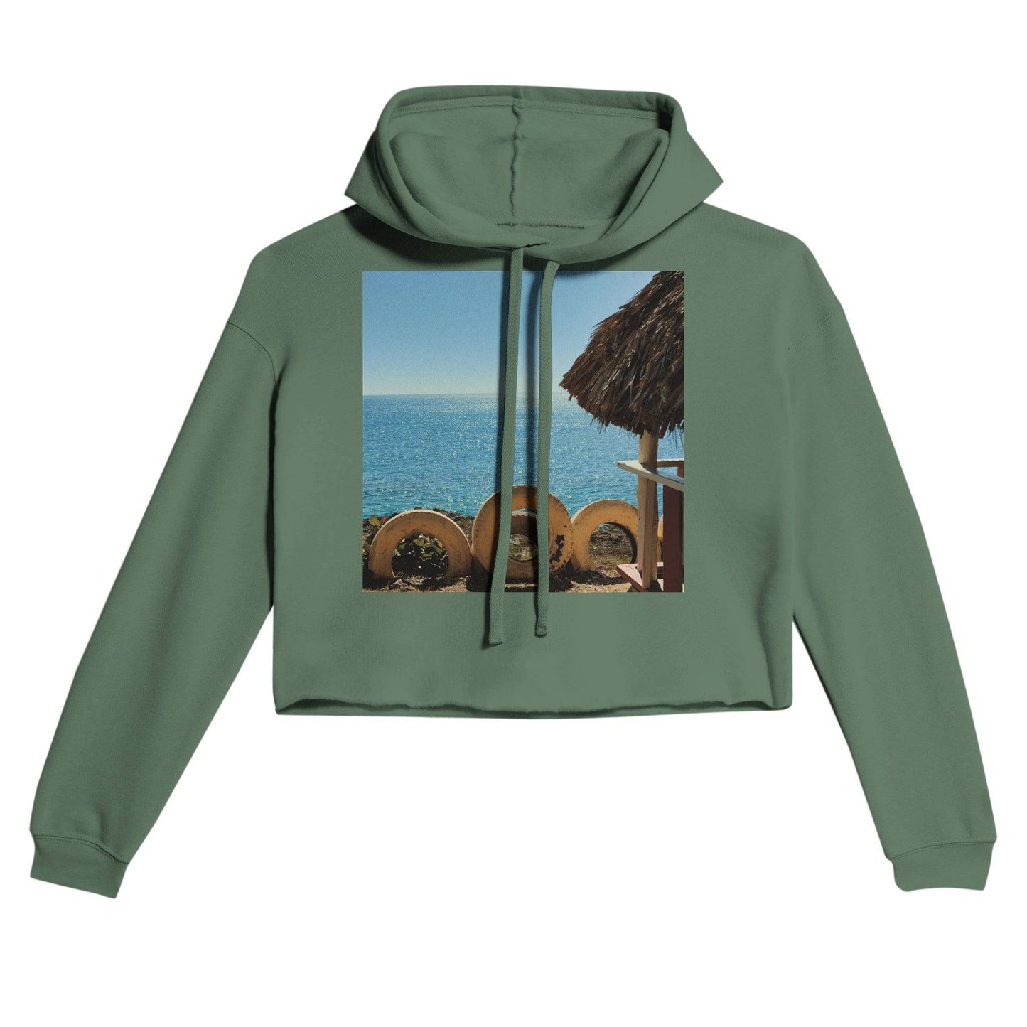 Beach and Tire Women's Cropped Hoodie Relaxing Caribbean Eco Clothing Tops Pixio.Co - Pixio.Co