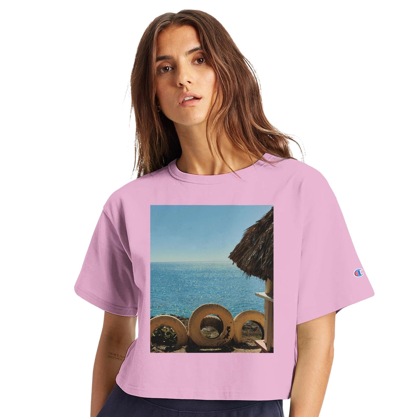 Beach and Tire Women's Cropped Crew Neck T-Shirt Relaxing Caribbean Eco Tops Pixio.Co - Pixio.Co