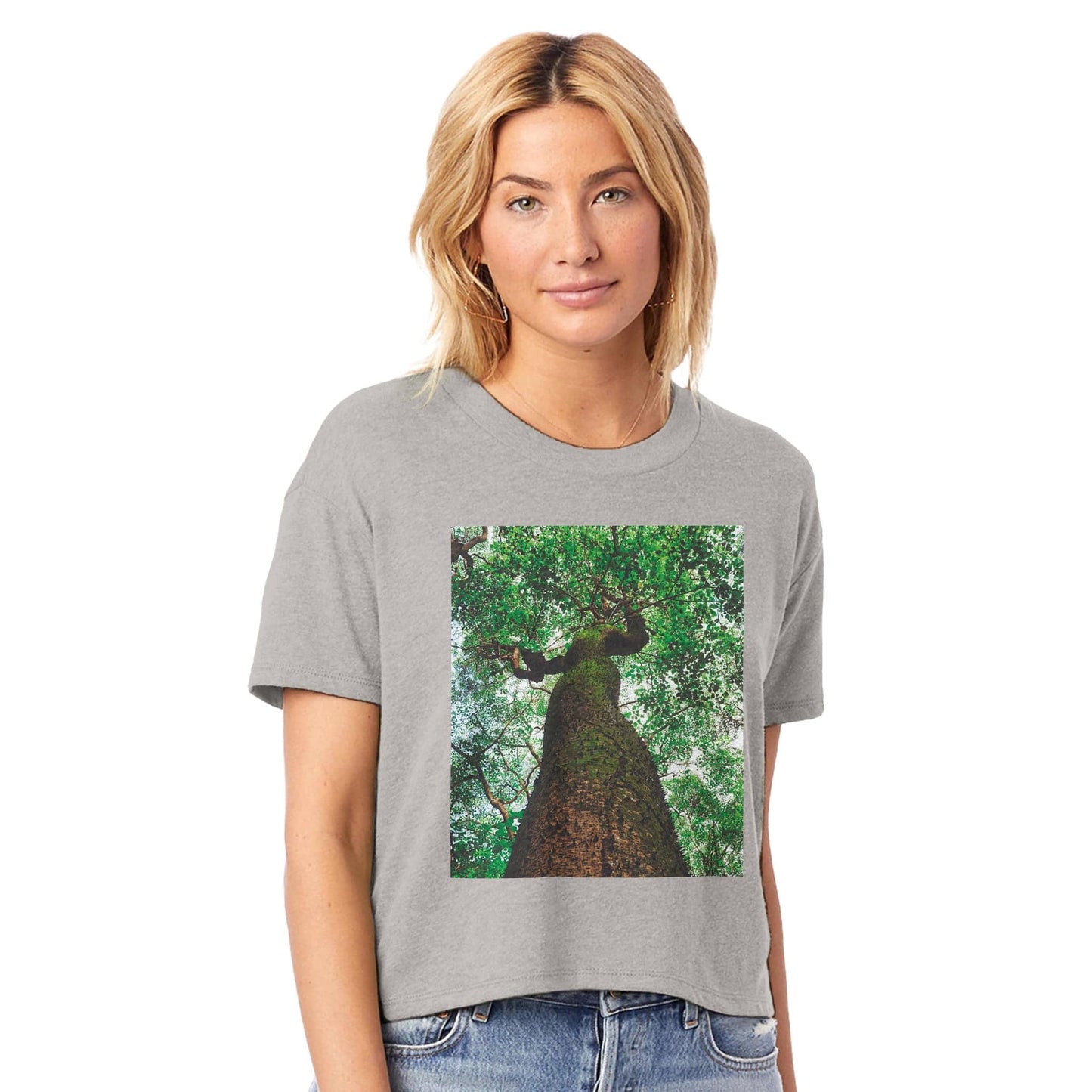 Three Eyes Tree Women's Clothing Cropped Crewneck Cozy Nature Organic Eco T-Shirt Pixio.Co - Pixio.Co