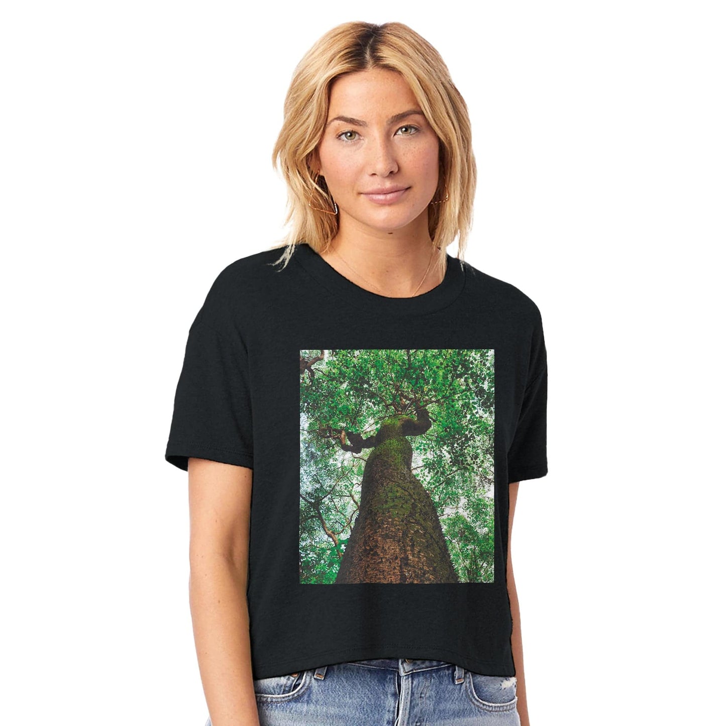 Three Eyes Tree Women's Clothing Cropped Crewneck Cozy Nature Organic Eco T-Shirt Pixio.Co - Pixio.Co