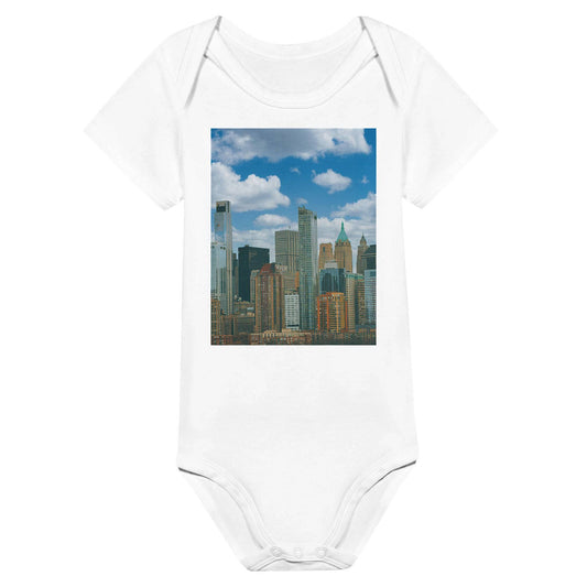 NYC Daytime Cityscape Cozy Baby Short Sleeve Bodysuit New York City Art Toddler Clothing Pixio.Co - Pixio.Co