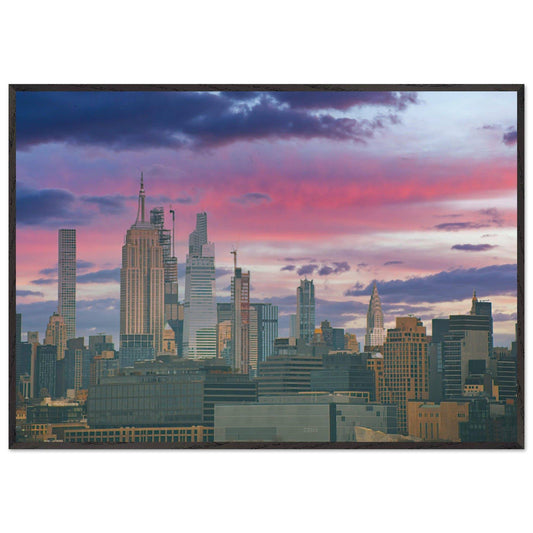 NYC Pink Skyline Wooden Framed Poster New York City Wall Art Home Office Business Commercial Decor Pixio.Co - Pixio.Co