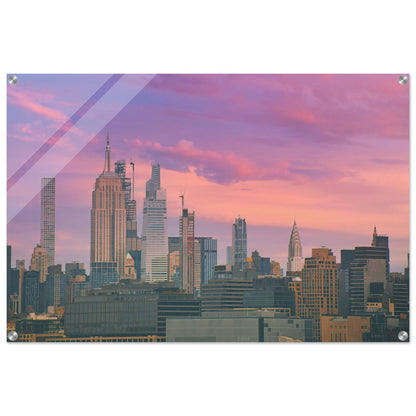 NYC Pink Skyline Acrylic Print New York City Wall Art Home Office Business Commercial Decor Pixio.Co - Pixio.Co