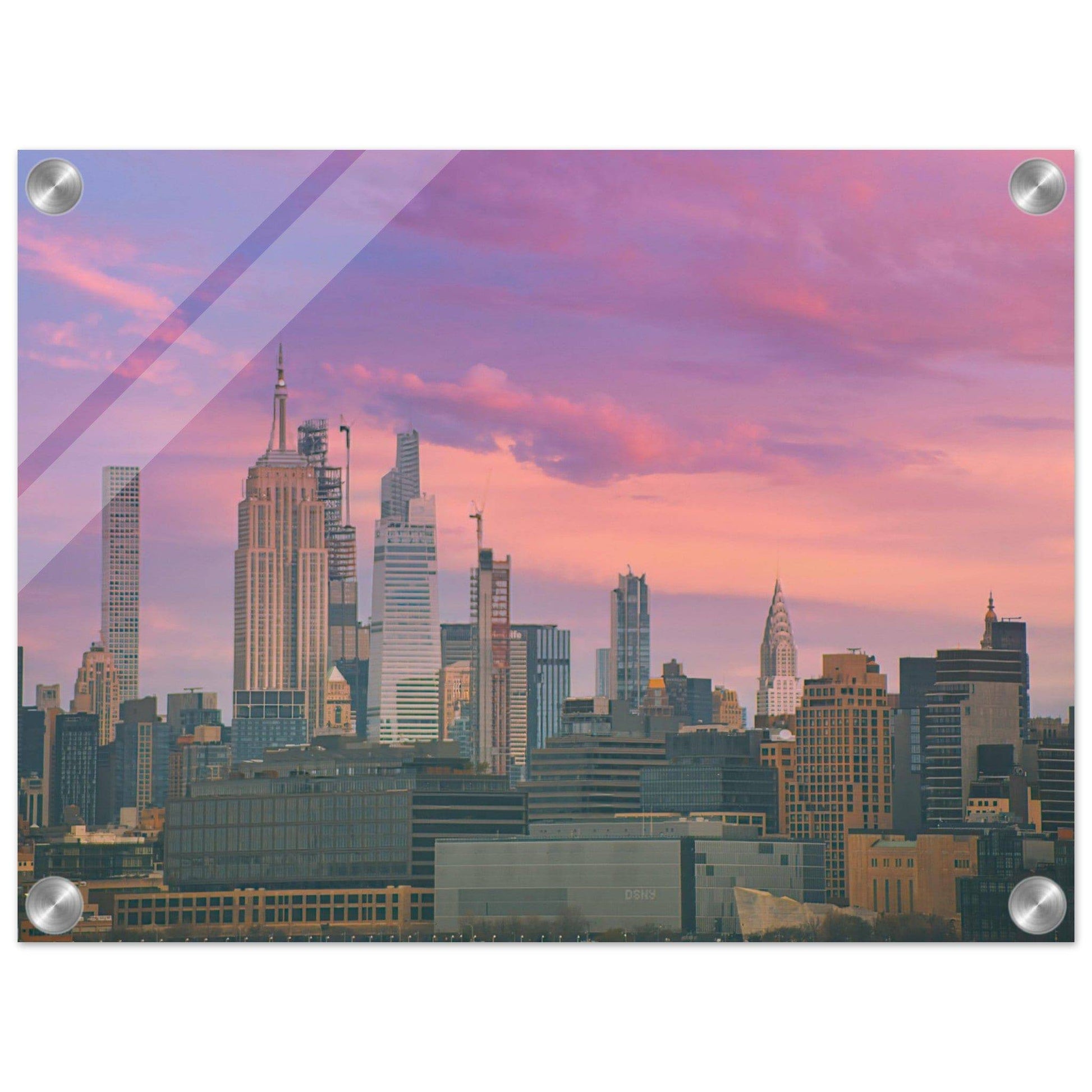 NYC Pink Skyline Acrylic Print New York City Wall Art Home Office Business Commercial Decor Pixio.Co - Pixio.Co