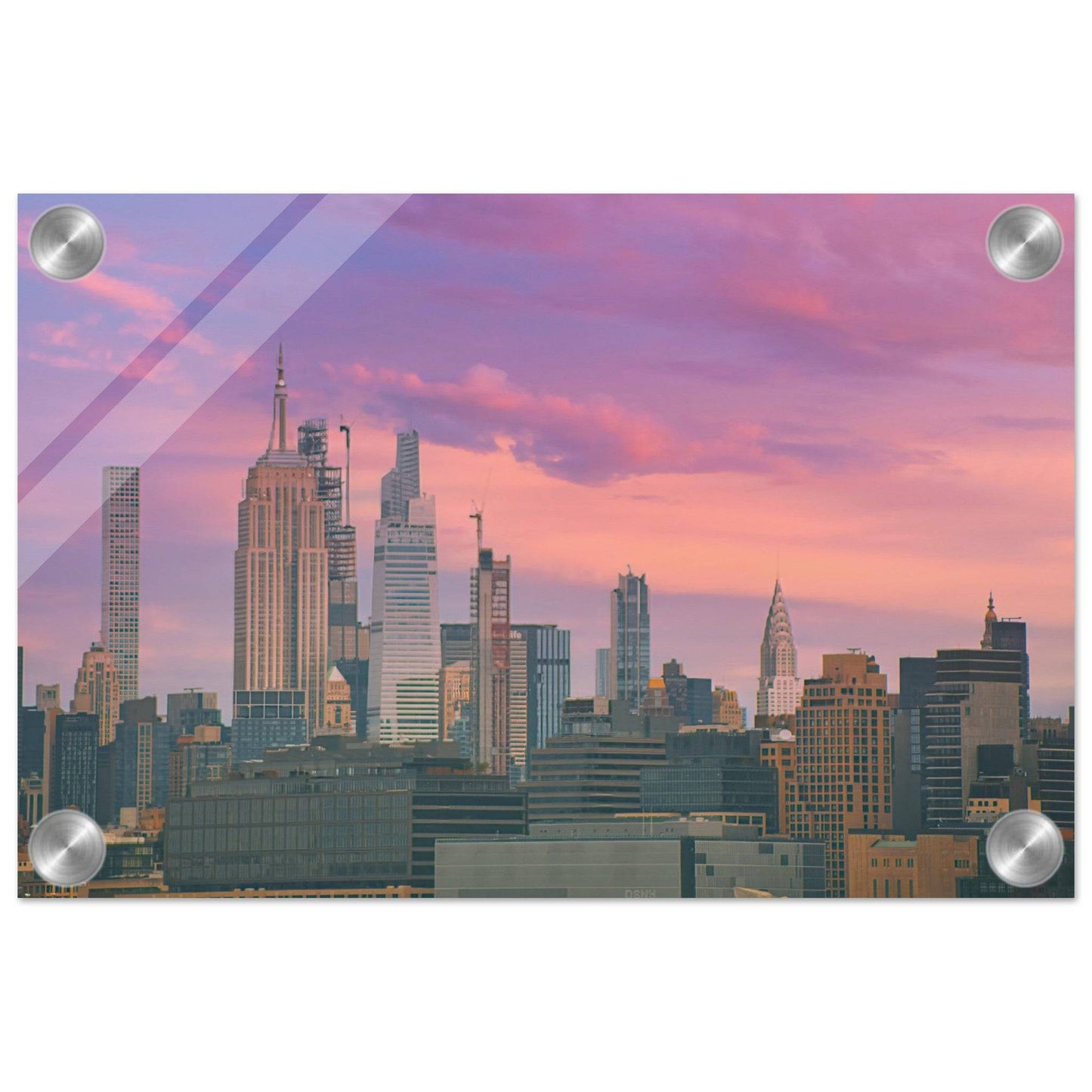 NYC Pink Skyline Acrylic Print New York City Wall Art Home Office Business Commercial Decor Pixio.Co - Pixio.Co