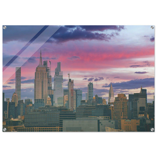 NYC Pink Skyline Acrylic Print New York City Wall Art Home Office Business Commercial Decor Pixio.Co - Pixio.Co