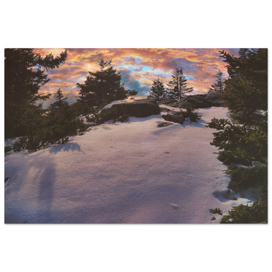 Snow & Sunrise Wood Prints Relaxing Winter Mountain Wall Art Home Office Business Commercial Decor Pixio.Co - Pixio.Co