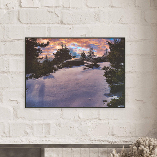 Snow & Sunrise Matte Metal Framed Relaxing Winter Mountain Wall Art Home Office Business Commercial Decor Pixio.Co - Pixio.Co