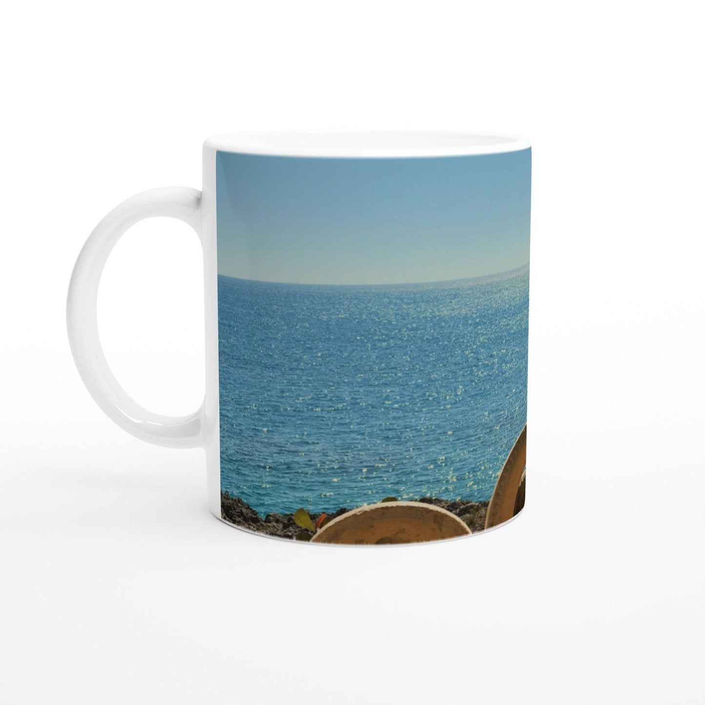 Beach and Tire White 11oz Ceramic Coffee Mug Caribbean Art Home Restaurant Office Pixio.Co - Pixio.Co