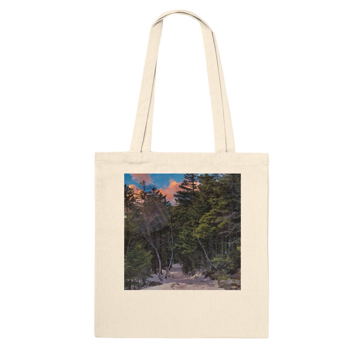 Sunset Americana Premium Tote Bag Relaxing Winter Mountain Art Soft Eco Friendly Pixio.Co