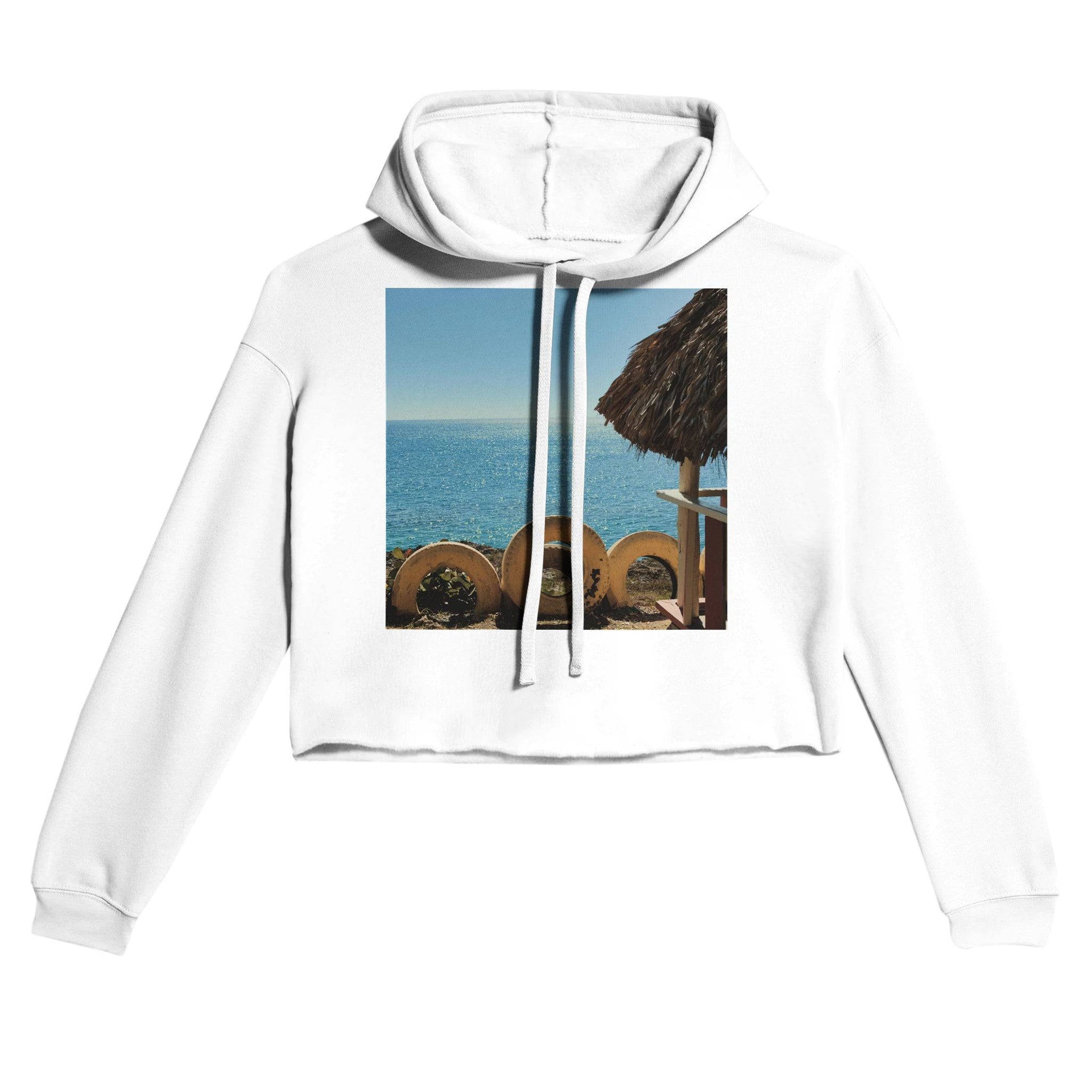 Beach and Tire Women's Cropped Hoodie Relaxing Caribbean Eco Clothing Tops  XL White