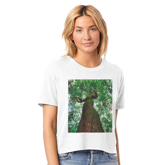 Three Eyes Tree Women's Clothing Cropped Crewneck Cozy Nature Organic Eco T-Shirt Pixio.Co - Pixio.Co